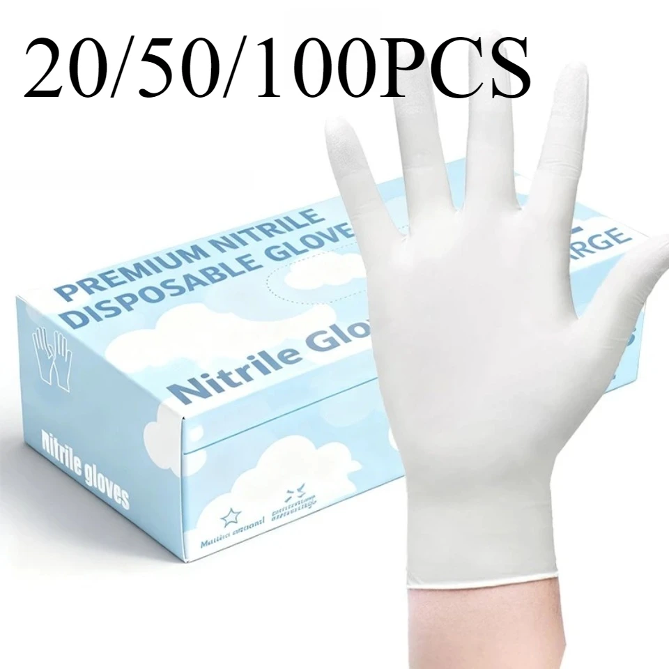 20/50/100PCS White Nitrile Gloves Disposable Cleaning Gloves Kitchen Dishwashing Household Gloves Nail Art Beauty Tools