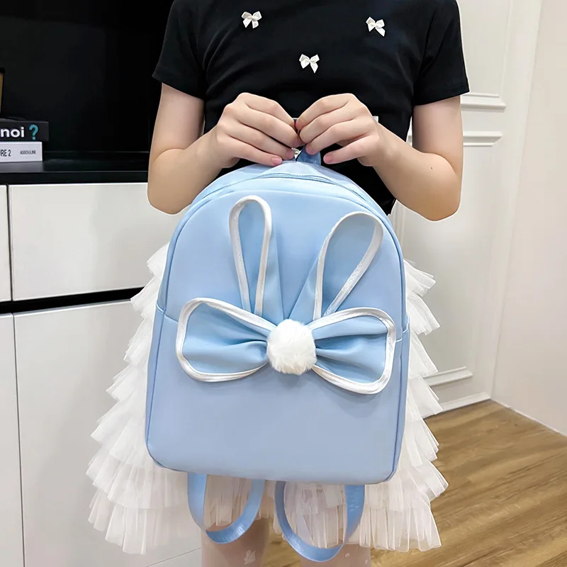 Nylon cloth waterproof sweet schoolbag with cute bunny ears Kawaii Dance Backpack for children