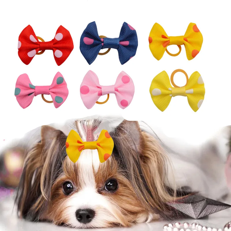 

10Pcs Dog Hair Accessories Cute Butterfly Cat Dog Hair Bows with Rubber Bands Dog Grooming Topknot Bows for Small Pets