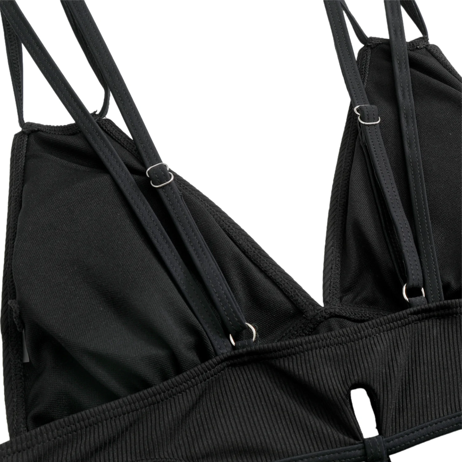 Schwarzer gerippter Bikini für Damen, einteiliger Badeanzug, sexy Criss Cross Neckholder, Bauchkontrolle, Monokini, verstellbar, Strand, solide Badebekleidung