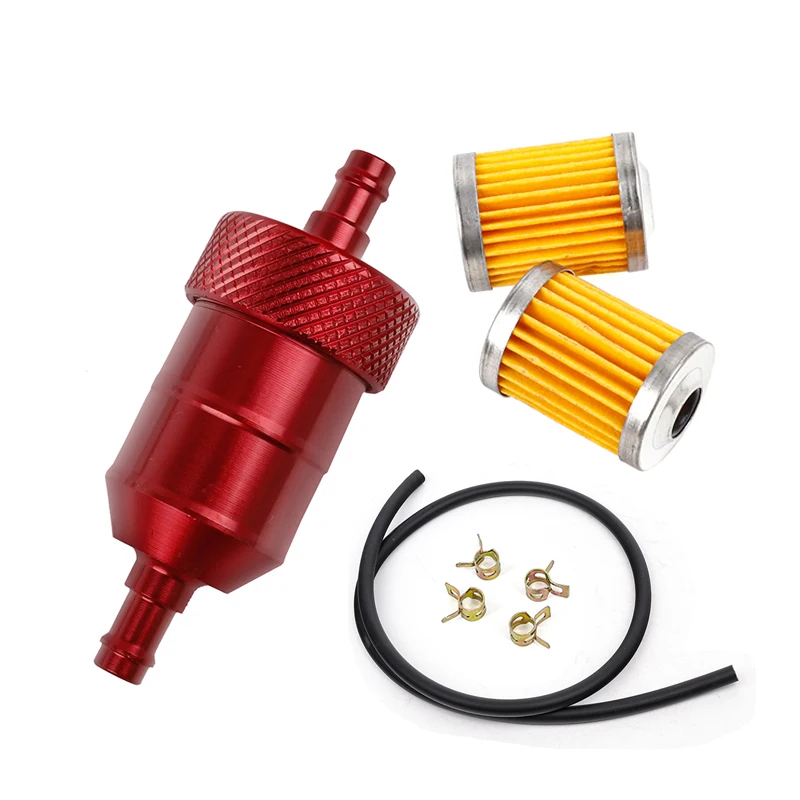 Motorcycle 8MM Fuel Hose Oil Line Filter Filter Element Reusabl With 4 Clips For 50cc 250cc Motocross ATV Dirt Bike Scooter