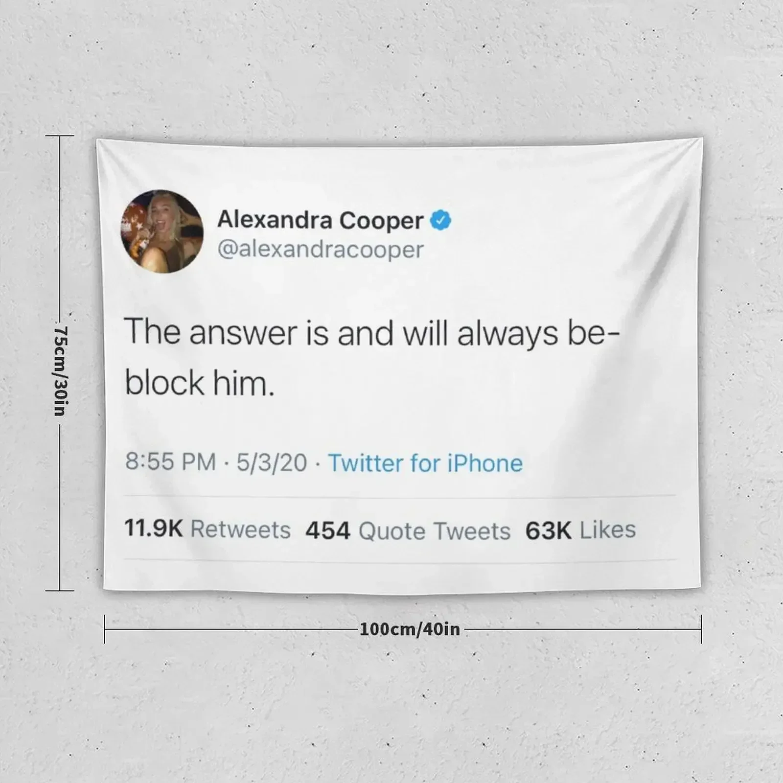 The answer will always be block him Alex Cooper Tweet Call Her Daddy Tapestry Room Decore Aesthetic Decorative Wall Tapestry