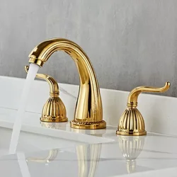 ZGRK Antique Brass Finished Bathroom Bathtub Faucet Double Handles 3 pcs Basin Mixer Tap Gold Sink Faucet Bathroom Basin Faucet