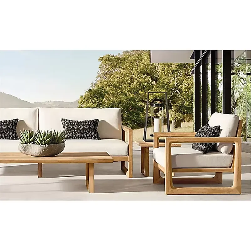 Patio Outside Furniture Natural Color Deep Seat 4 Pieces Solid Wooden Teak Outdoor Sofa