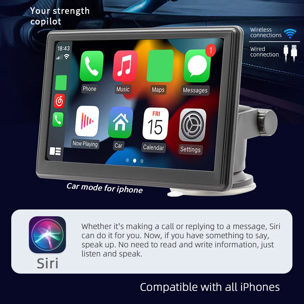 

Carplay Android Auto Car Monitor HD Display MP5 Player 7.0 Inch Touch Screen Bluetooth-Compatible WiFi FM Radio Reversing Camera