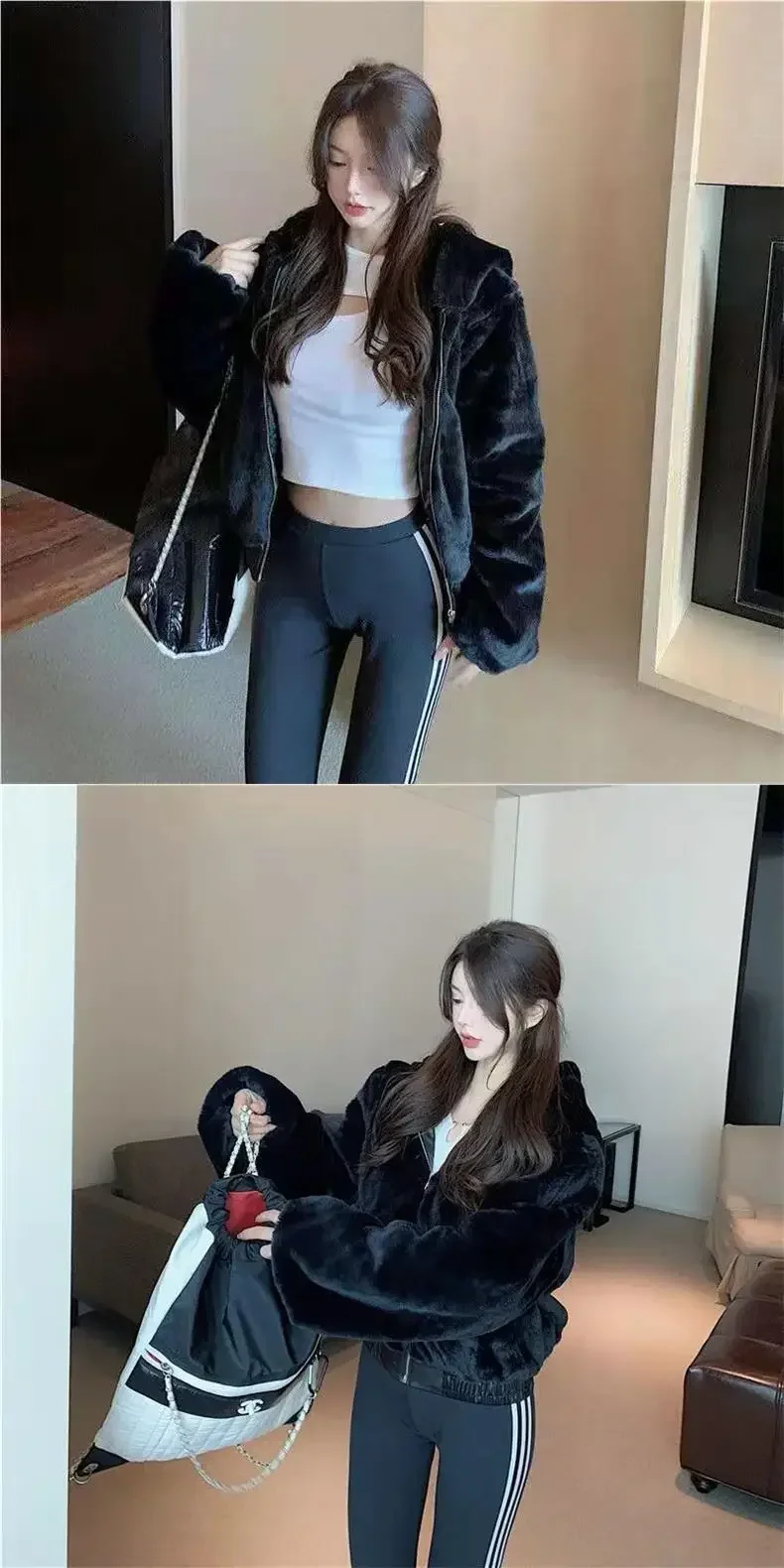 Hairy fur high waist short coat female autumn winter 2024 new model
