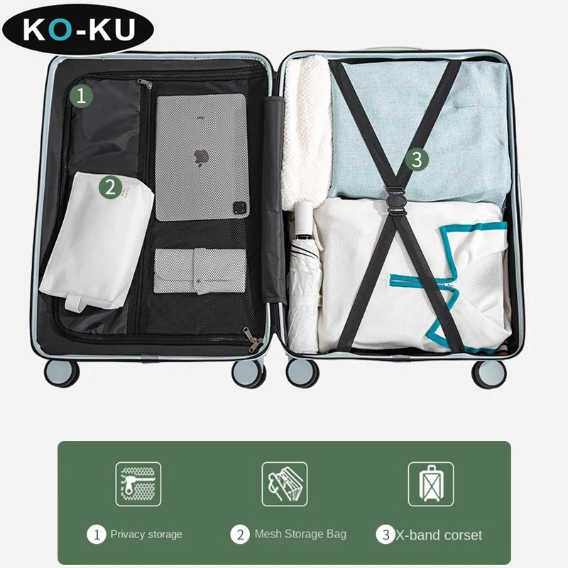 KO-KU Multifunctional Wide Trolley Suitcase Female 20 Inch Boarding Box New Mute Large Capacity 26/28 Inch Travel Password Box