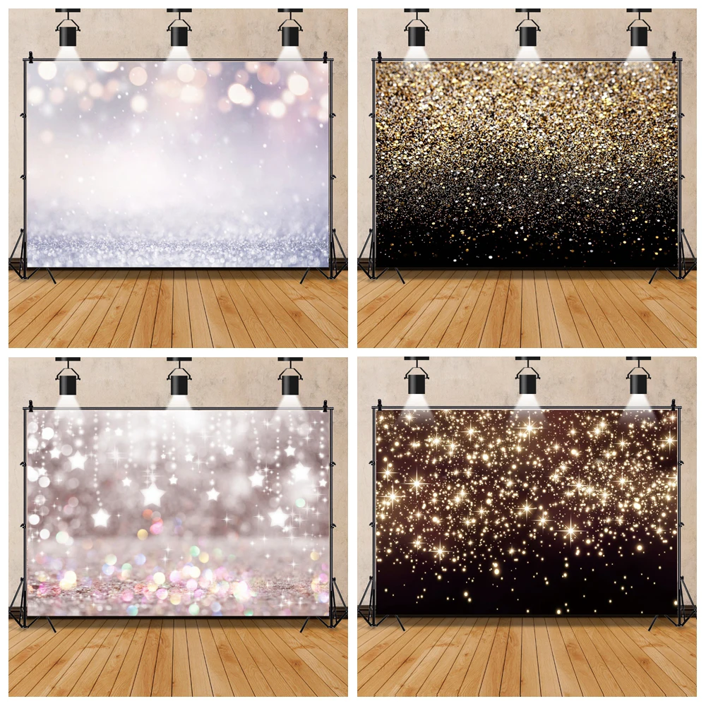 Dreamy Glitters Shiny Golden Black Polka Dot Light Bokeh Photographic Backdrop Wedding Love Birthday Party Baby Photo Background