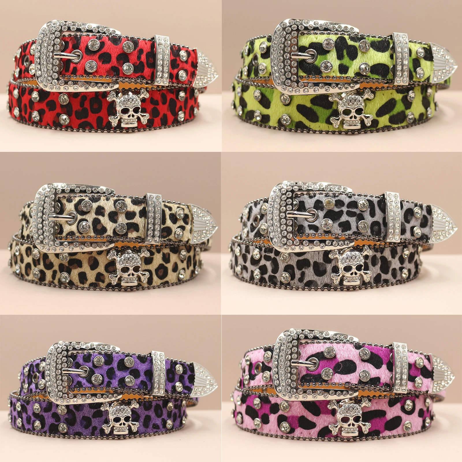 

Women's Jeans Skull Head Buckle Rhinestone Belt Y2K Belt Rivet Design Pu Belt Leopard print Diamond Belt Punk Rock Men's Belt