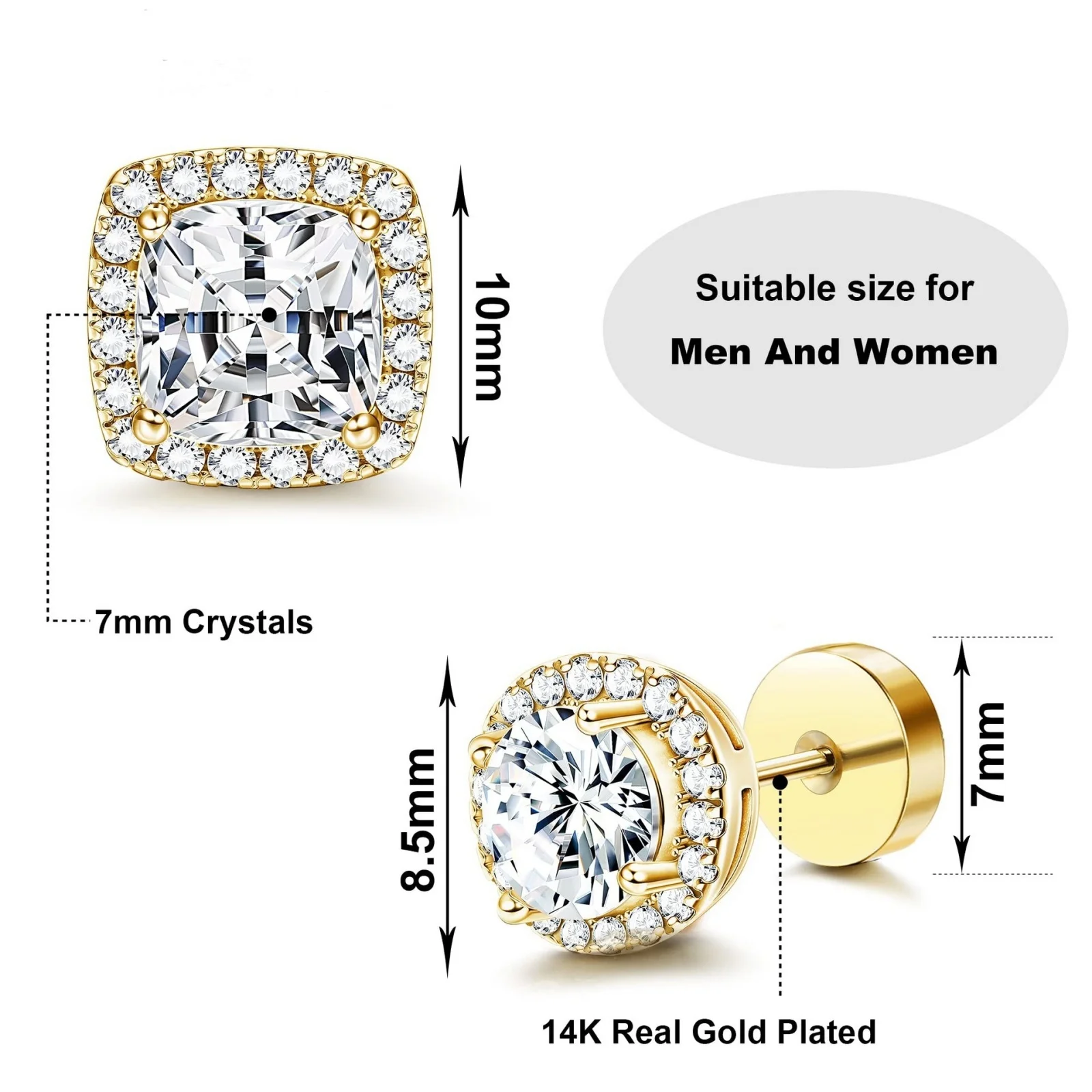 2Pair/Set Simple Brass Ear Post Stud Earrings Set Round Square Clear Cubic Zirconia Micro Pave Multicolor Earring Women Jewelry