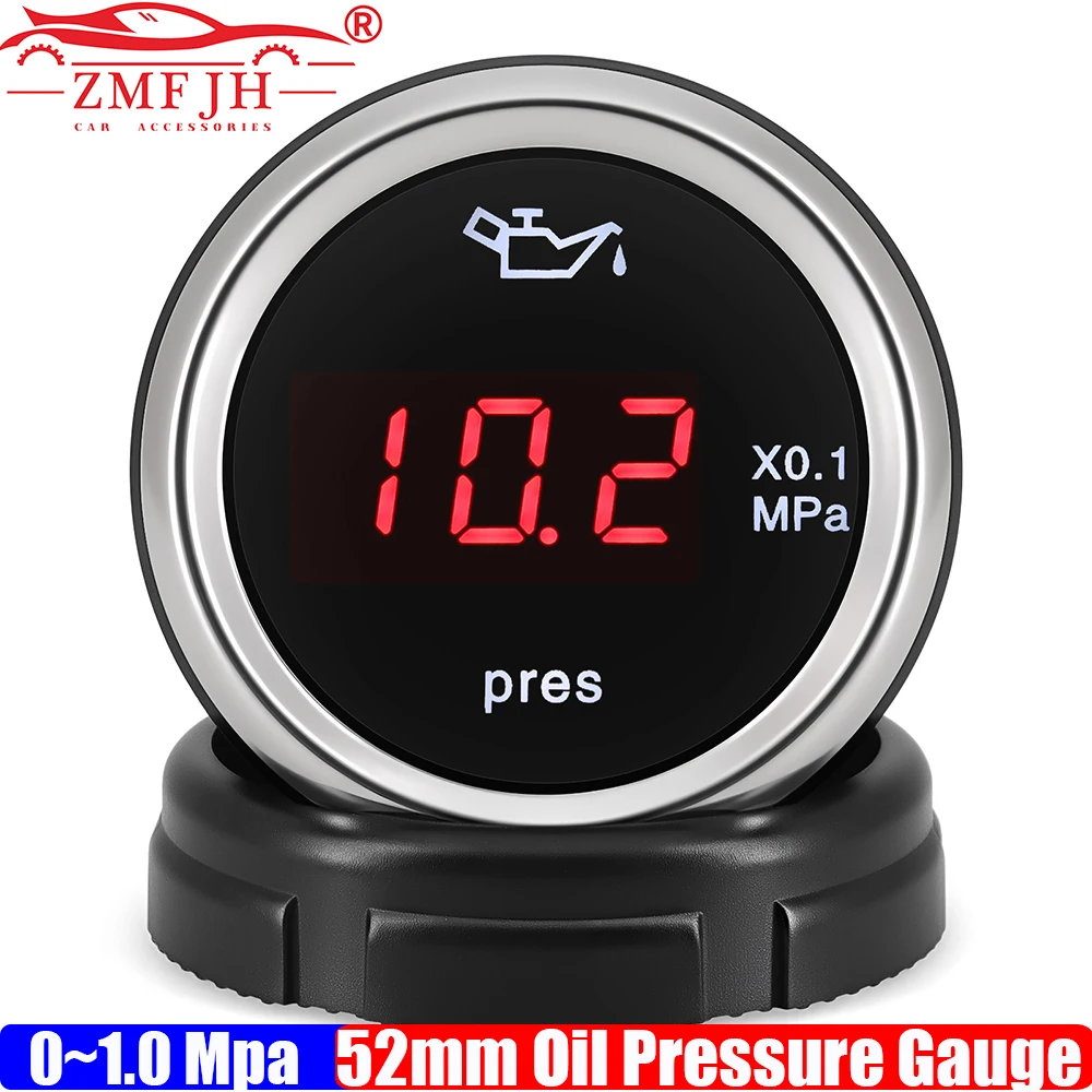 ZMFJH 0-1,0MPa 2 "52mm manómetro de presión de aceite con Sensor 1/8NPT LED rojo medidor de presión de aceite Digital alarma intermitente para coche yate 12V24V
