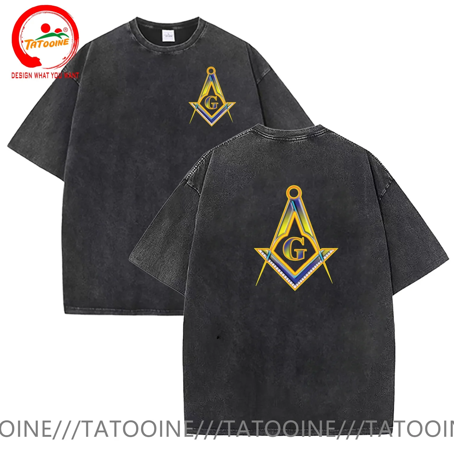 

Vintage Washed Cotton T-Shirt Funny Mason Emblem Masonic Logo T Shirt Men Summer Casual T Shirt Soft Fashion TeeShirt