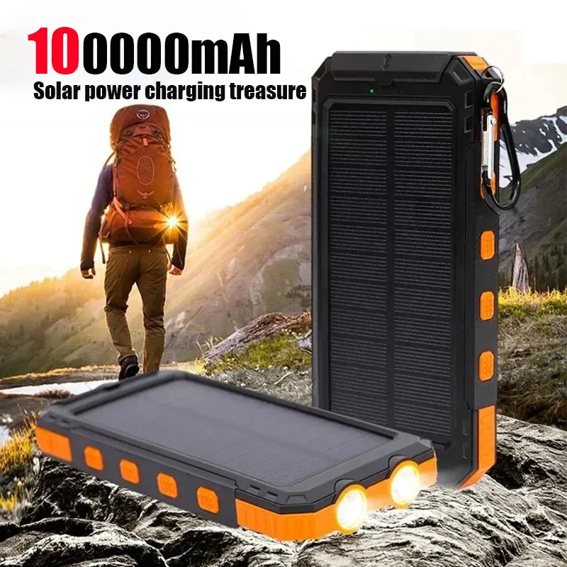 

100000mAh Outdoor Large Capacity Portable Power Bank Is A Great Camping Equipment With Solar Charging Function And LED Light