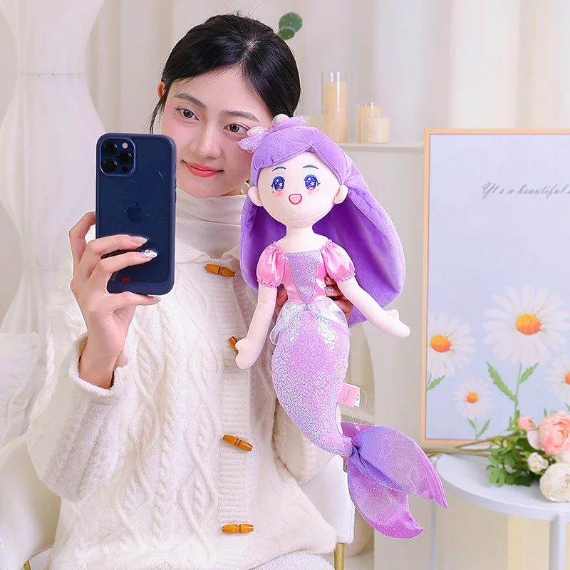 반짝이는 인어 플러시 베개 귀여운 인형 봉제 동물 장난감 어린이 생일 크리스마스 선물 소녀와 소년을 위한 취침 시간 안아주는 친구