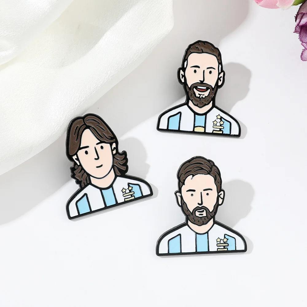 Cartoon Football Player Messi Accessories Pin Handsome Star Brooch Men's Backpack Pin Fan Friend Collection Badge Jewelry Gift