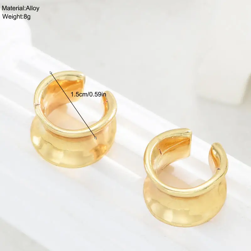 Wide Concave C Shape Ear Cuffs Golden Alloy Clip On Earrings Irregular Arc Geometric Ear Clips Fashion Minimalist Jewelry Women