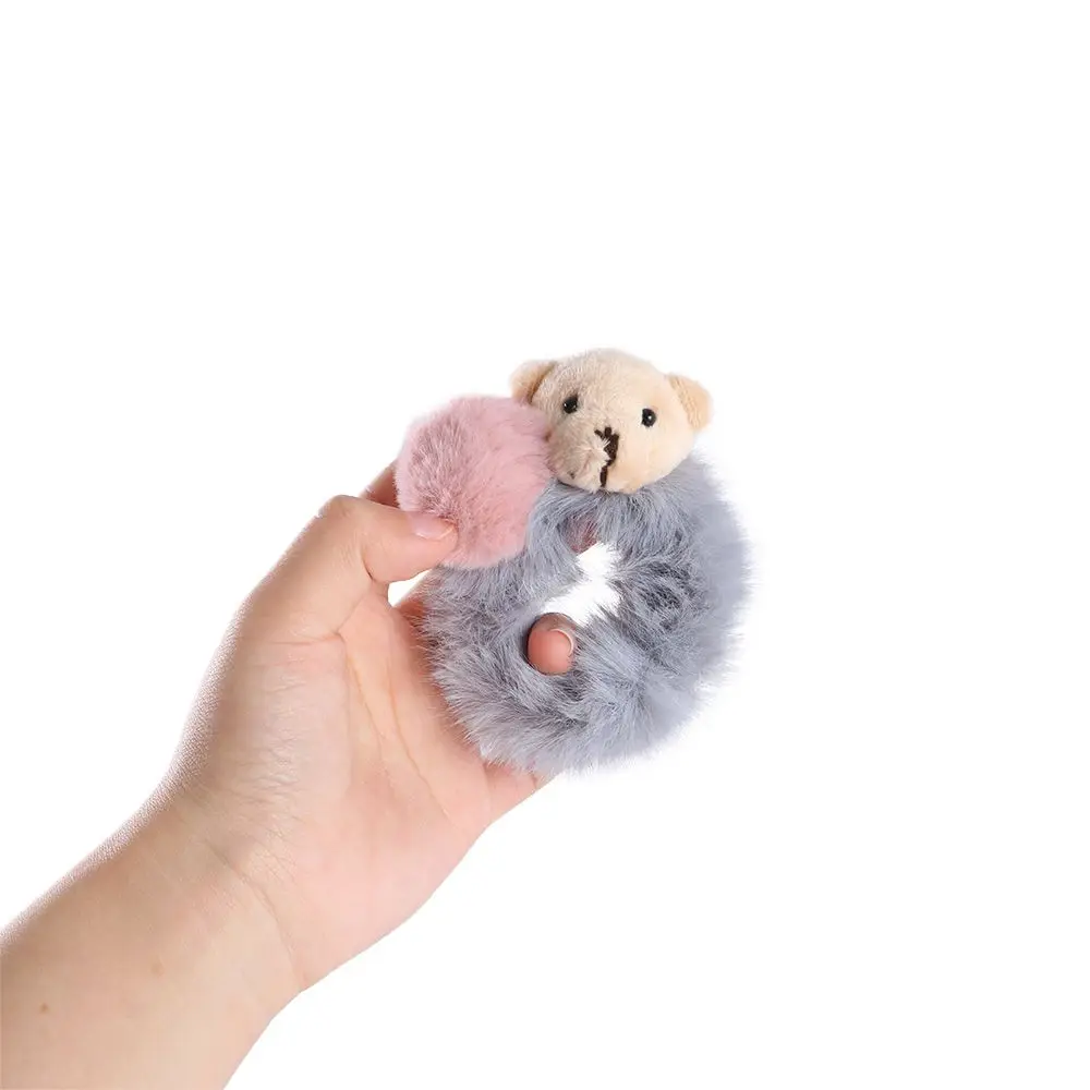 Модные резинки для волос для девочек, эластичные милые плюшевые резинки с медведем, держатель для хвоста, веревка для волос, аксессуары для волос