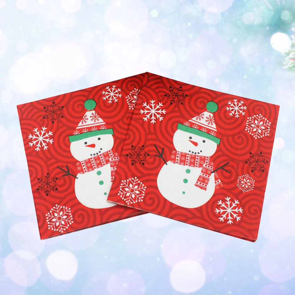 20 Pcs/Set Xmas Guest Towel Beautiful Napkins Wrapping Paper Snowman Christmas Stickers