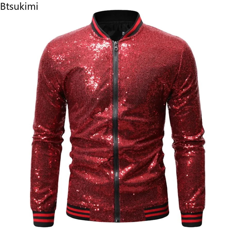 

2025 Men's Sequin Jackets Long Sleeve Stand Collar Slim Dance Suit Fashion Streetwear Personalized Men Zippered Cardigan Jackets