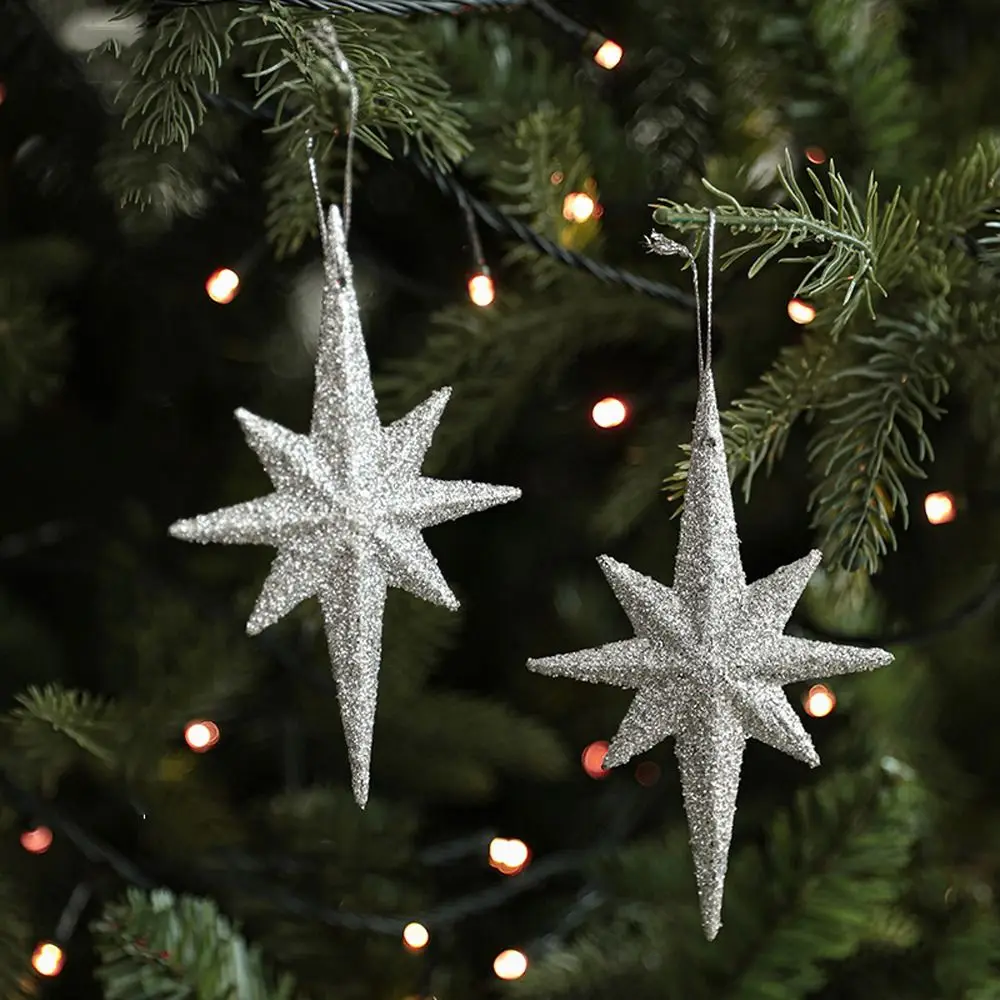

2pcs Plastic Christmas Star Pendant DIY Elegant Xmas Tree Hanging Ornaments Festive Merry Christmas Decor Hotel Office Decor