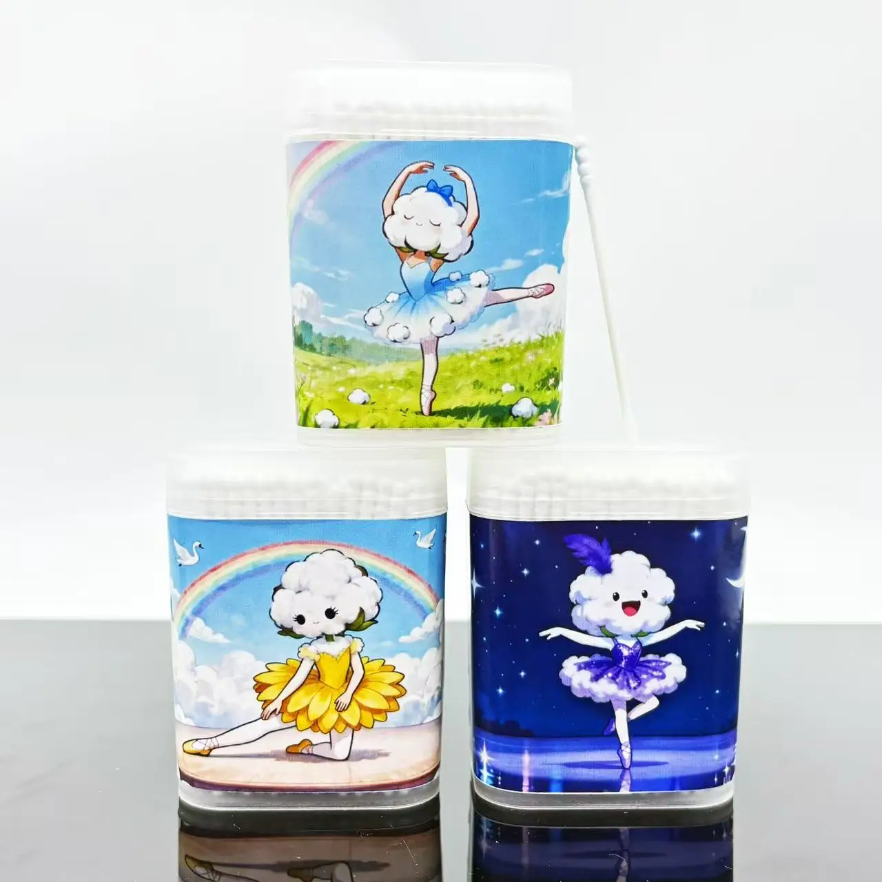 600 Uds hisopos de algodón de doble punta con temática de Ballet, hisopos de algodón creativos de la serie Ballet, hisopos de algodón redondos finos blancos