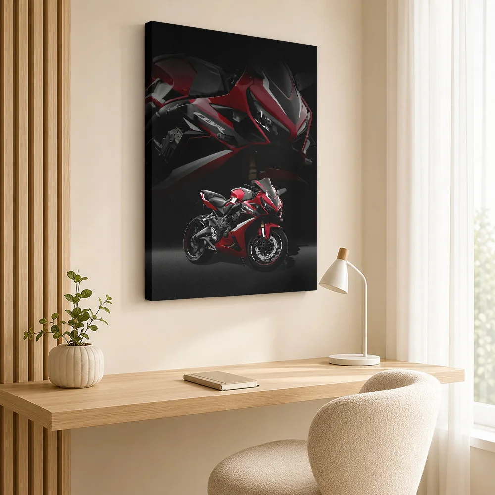 Japanese CBR Motorcycle Framed Canvas Poster Customized Photo Layered Panels With Enlarged Details Wall Art For Biker Lounge
