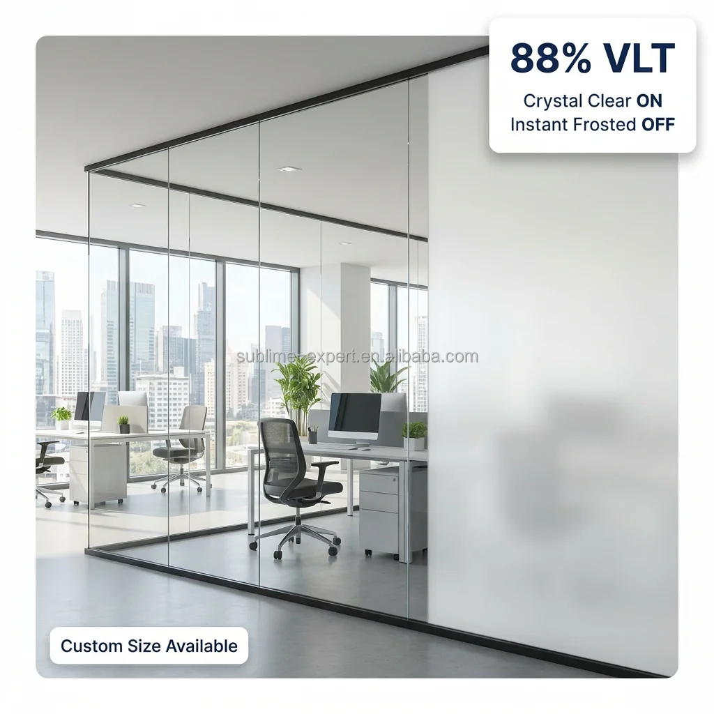 Switchable Smart Glass Film PDLC High-Transparent 88%VLT Smart Film Electronic Glass for Office Home Smart Window Film for Glass