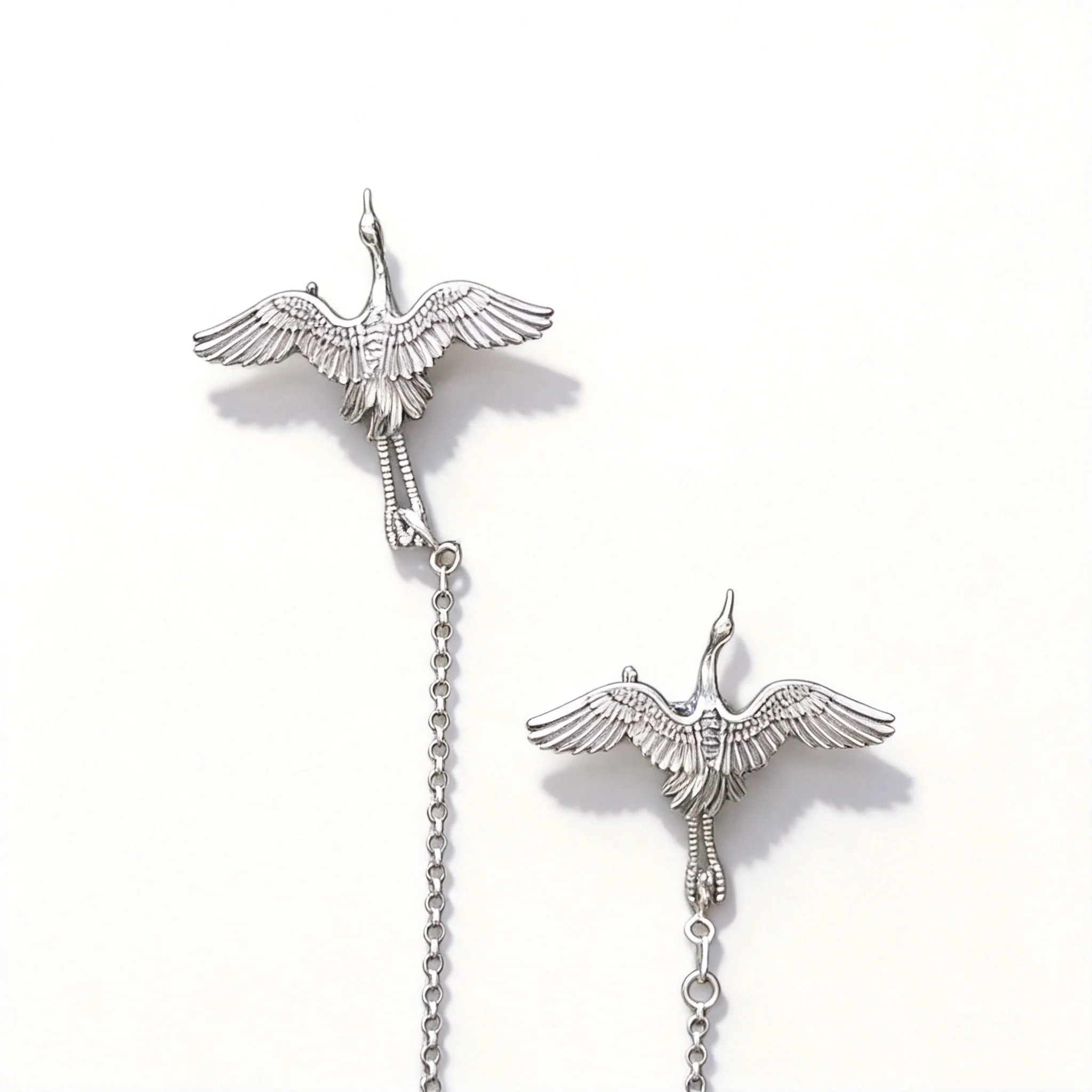 S925 Sterling Silver Chinese Style Auspicious Crane Brooch Lucky Blessing Electroplated Lapel Pin Vintage Jewelry Clothing Acces