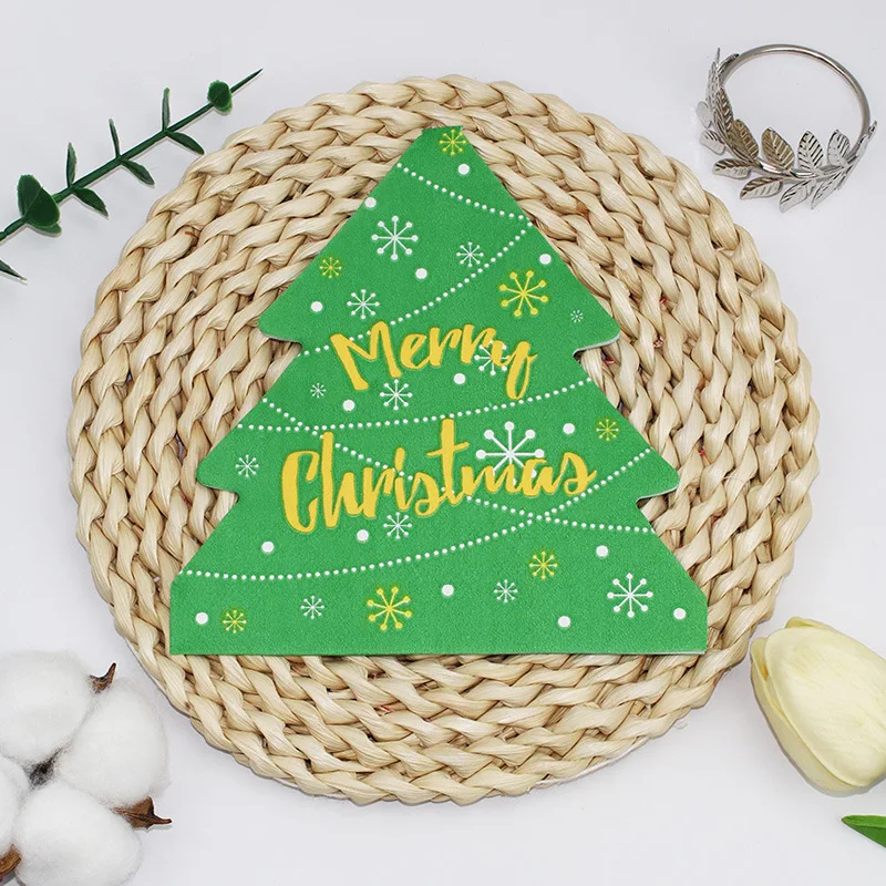 10/20 Sheets of 33 * 33cm 3Ply New Shaped Christmas Tree Gold Stamped Green Napkins Party Decoration Paper DIY Decoupage Paper