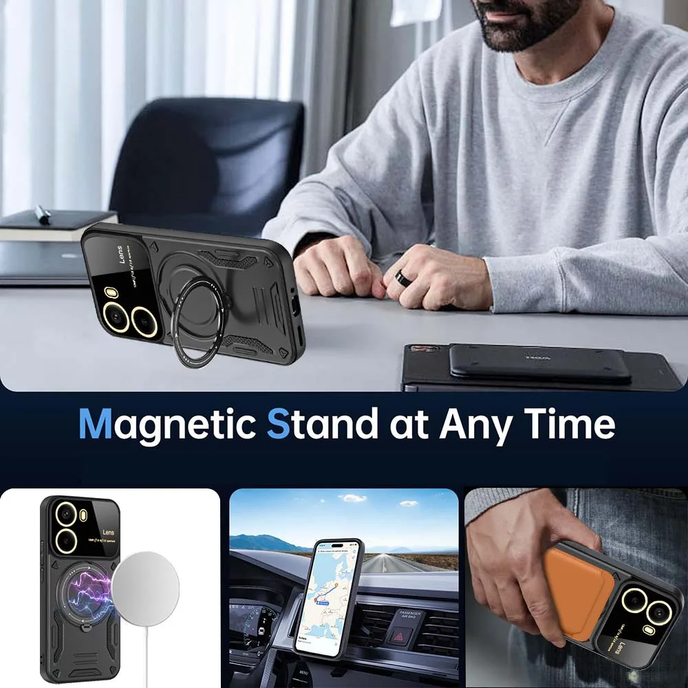 Shockproof Armor Case for Mi POCO X6 X7 Pro F6 Pro C75 C65 Magnetic Ring Stand Camera Protector Phone Cover
