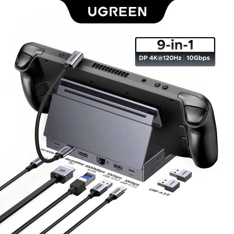 

Док-станция UGREEN Steam Deck 10 Гбит/с USB-C до 4K120 Гц DisplayPort Gigabit RJ45 PD100W TF/SD для ПК iPad Rog Ally/X Legion Go