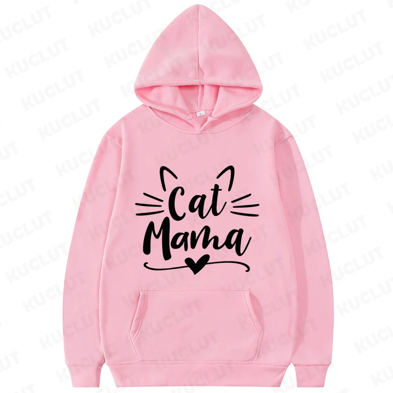 Cat Mama Print Hoodies Fashion Casual Long Sleeve Sweatshirts for Autumn Winter Clothing Mom Sportwear Fashion Women Clothes