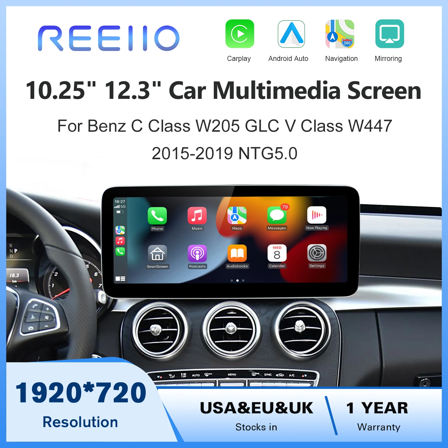 Wireless Carplay 12.3'' Touch Screen Multimedia Radio Receiver for Mercedes Benz GLA CLA GLC GLK ML W205 W176 C117 Linux Android
