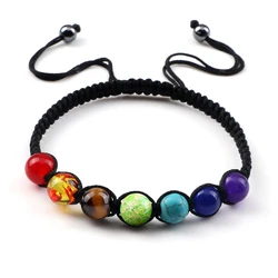 7 Chakra Healing Yoga Reiki Prayer Beaded Bracelet Natural Stones Balance Beads Braided Adjustable Bangle Jewelry Gift For Women