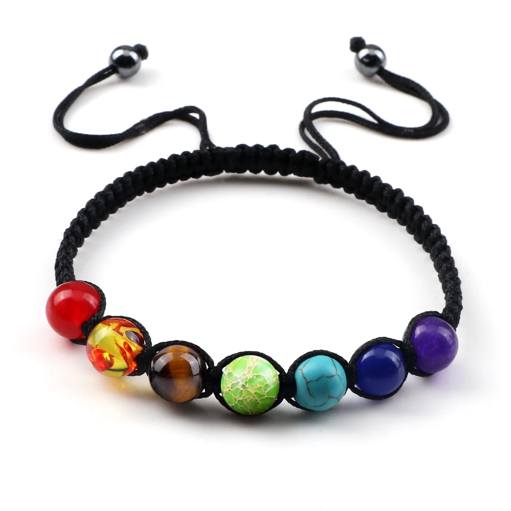 7 Chakra Healing Yoga Reiki Prayer Beaded Bracelet Natural Stones Balance Beads Braided Adjustable Bangle Jewelry Gift For Women