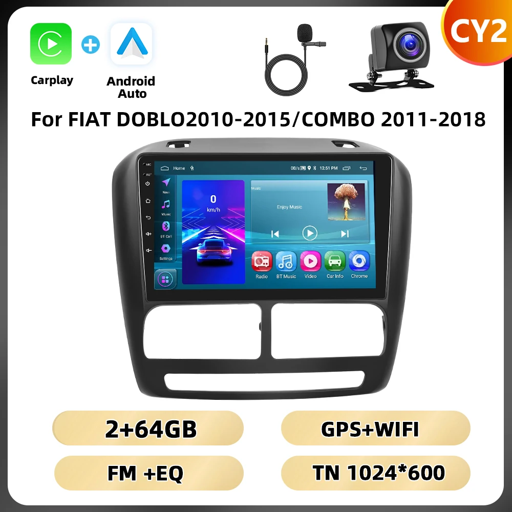 Podofo Ai Voice Autoradio Voor Fiat Doblo 2010-2015/Combo 2011-2018 Multimediaspeler 8Core Carplay Android Auto Gps Navigatie