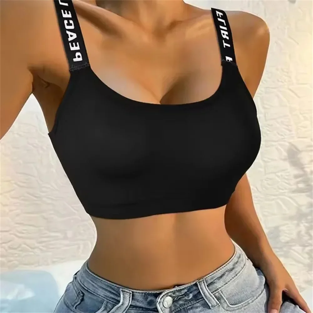 

Letter strap back underwear women without underwire integrated with chest cushion back heart strap women wrap chest fitness yoga