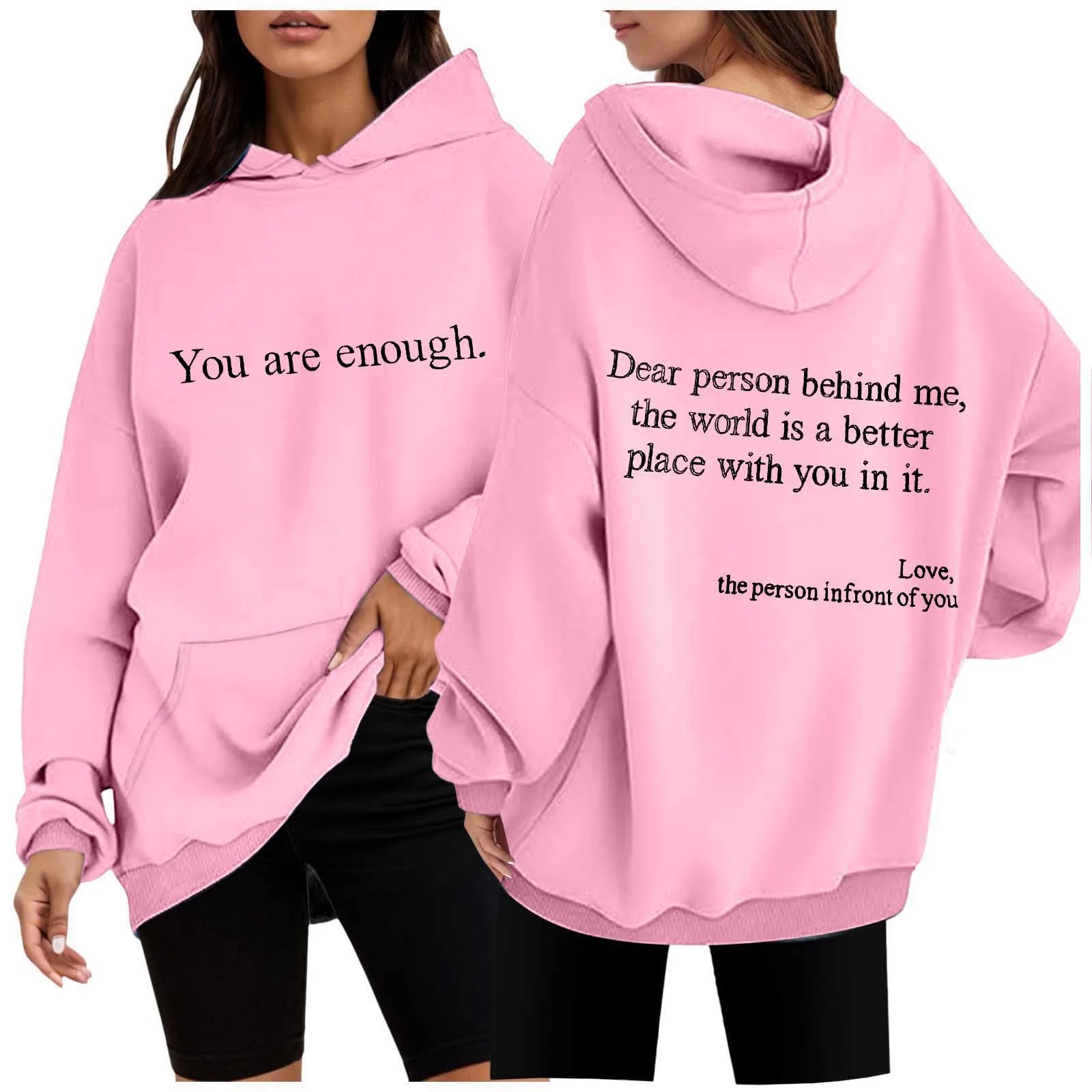 Autumn Y2k Hoodies Young Women Printed Letter Dear Person Behind Me Casual Hoodie Aesthetic Hoody Sweatshirt Tops Female