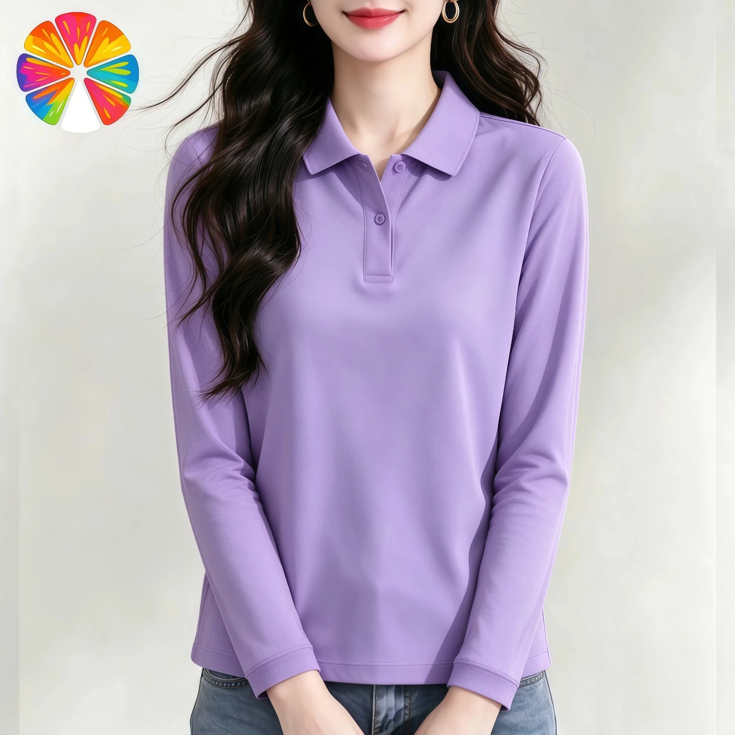 Casual Stylish Long Sleeve T-Shirt Women's Artistic Flip Collar Slimming Versatile  Neck Commute Friendly Breathable Poly...