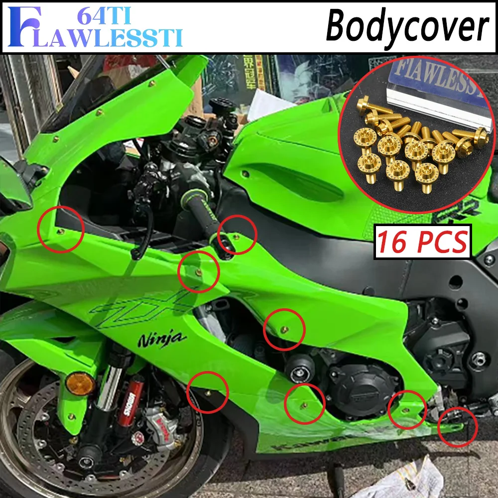 FLAWLESSTI Gr5 Titanium Bolt  Windshield Handle Bar Brake Caliper Disc Fork Fender Switch Bodycover Bolt For Kawasaki ZX-10R