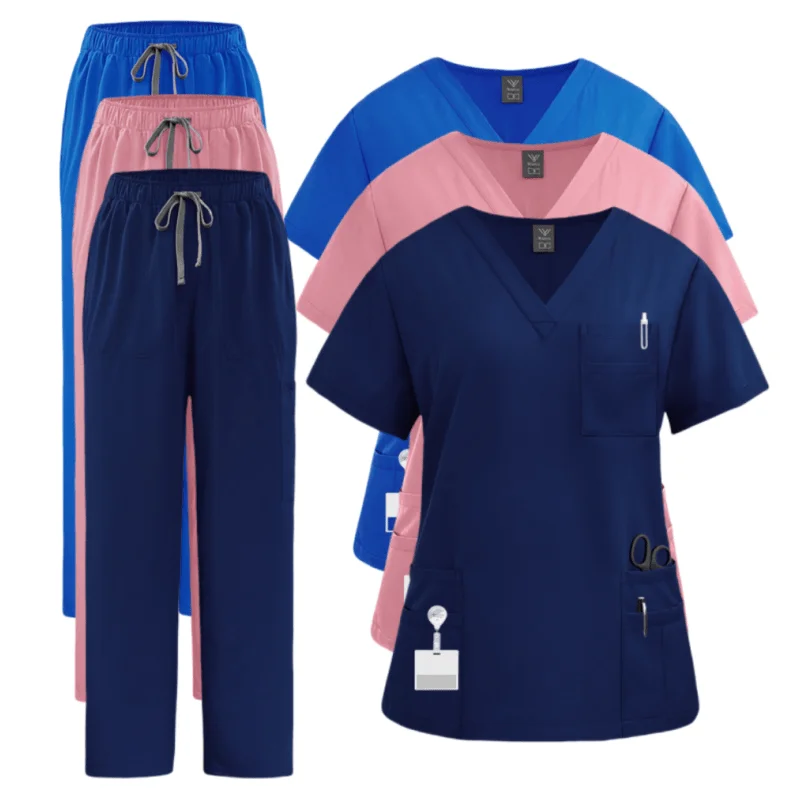 

Straight Pants Quick-drying Solid Color Suit SPA Beauty Salon Work Clothes for Men and Women 2 Pieces