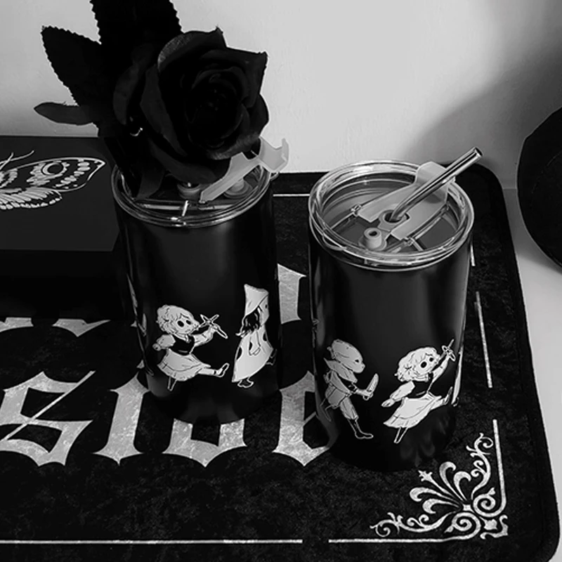 

Темная субкультура, кофейная чашка Y2k, готический стиль ведьмы, соломенная чашка для воды, соломенная чашка из нержавеющей стали, подарочные украшения для Хэллоуина