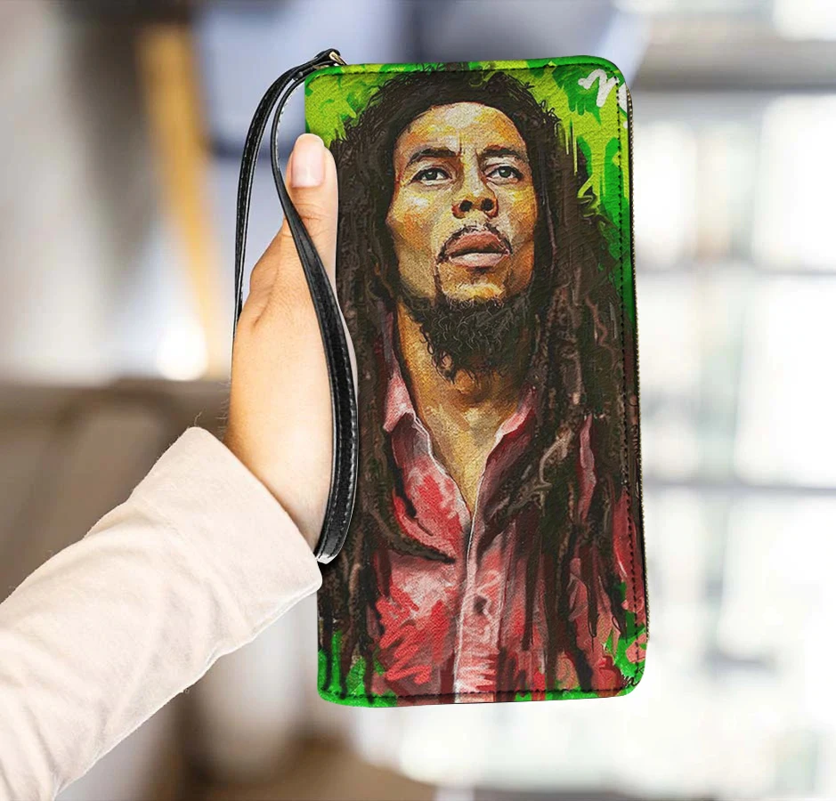 Bob Marley Design Women\'s Wallet High Quality Coin Purse Multifunctional PU Leather Storage Credit Card Holder Bag with String