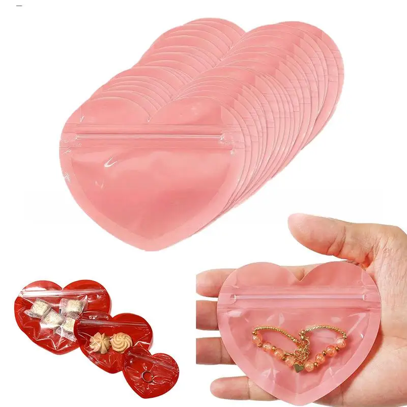 

20Pcs Iridescent Zip Lock Bag Transparent Heart Plastic Seal Bags for Jewelry Display Necklace Earrings Bracelet Packaging