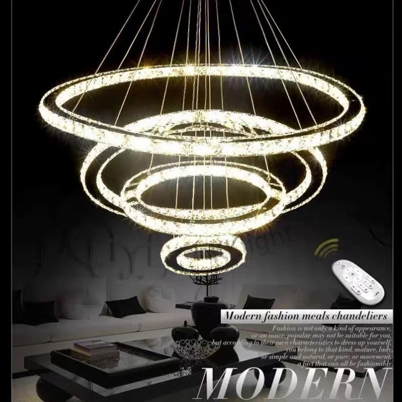 Modern K9 Crystal Rings Led Chandelier Lights Home Lighting Chrome Lustre Chandeliers Ceiling Pendant Fixtures For Living Room