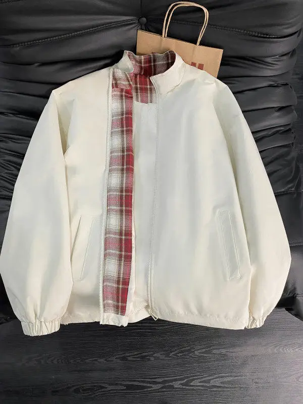 

Мужская повседневная бейсбольная куртка в клетку с цветными блоками, весенне-осенняя, с длинными рукавами, на молнии, с регулируемым низом, рабочая одежда, верхняя одежда