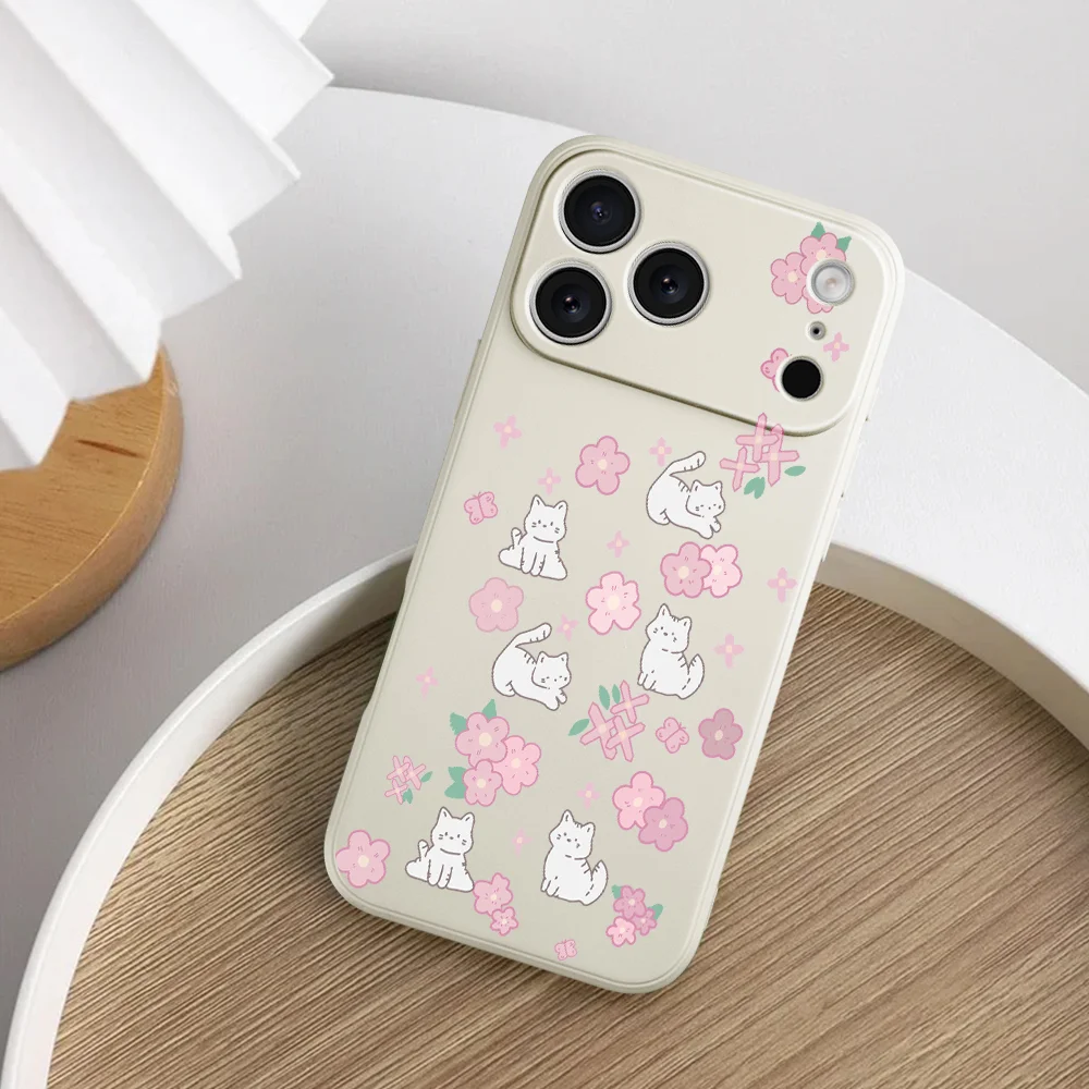 حافظة هاتف Cat Sakura لهاتف iPhone17 ProMax 17 Air 16 15 14 13 12 11 Pro Max XS Max7 8 Plus 16e 16 Plus غطاء من البولي يوريثان