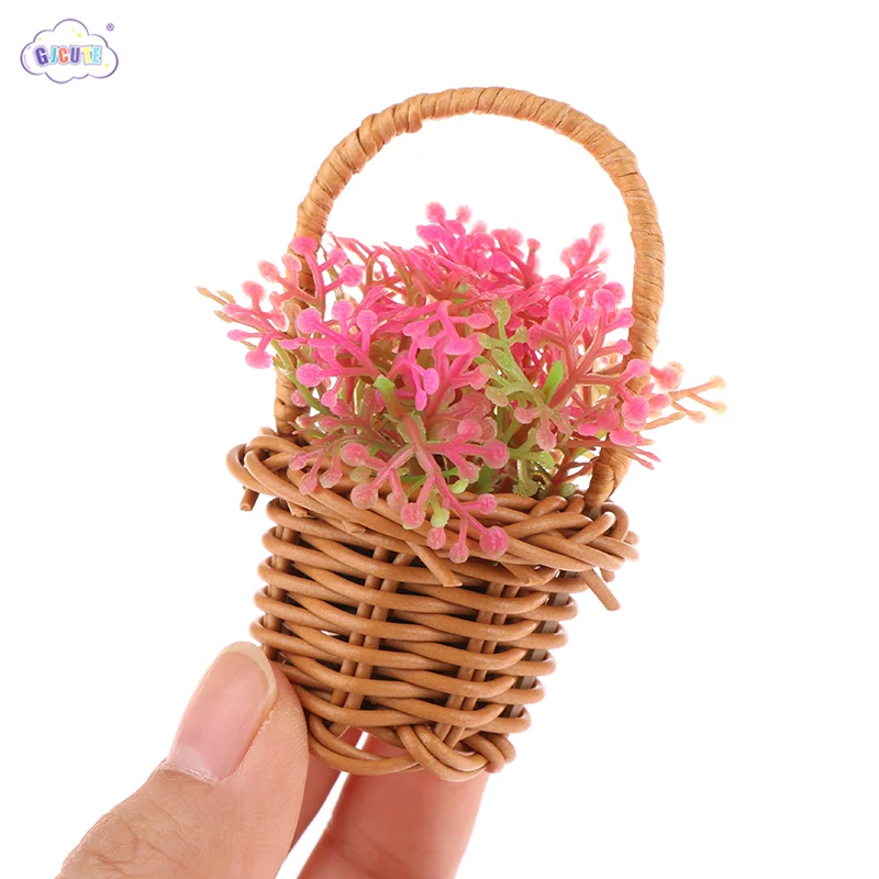 1Set Poppenhuis Miniatuur Geweven Bloemenmand Handmand Poppenhuis Meubeldecor Accessoires Doen Alsof Speelgoed