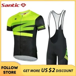 Santic Men's Cycling Jersey Set Bib Shorts 4D Padded Short Sleeve Outfits Quick-Dry MTB Bike Sports Clothing Suits Asian Size