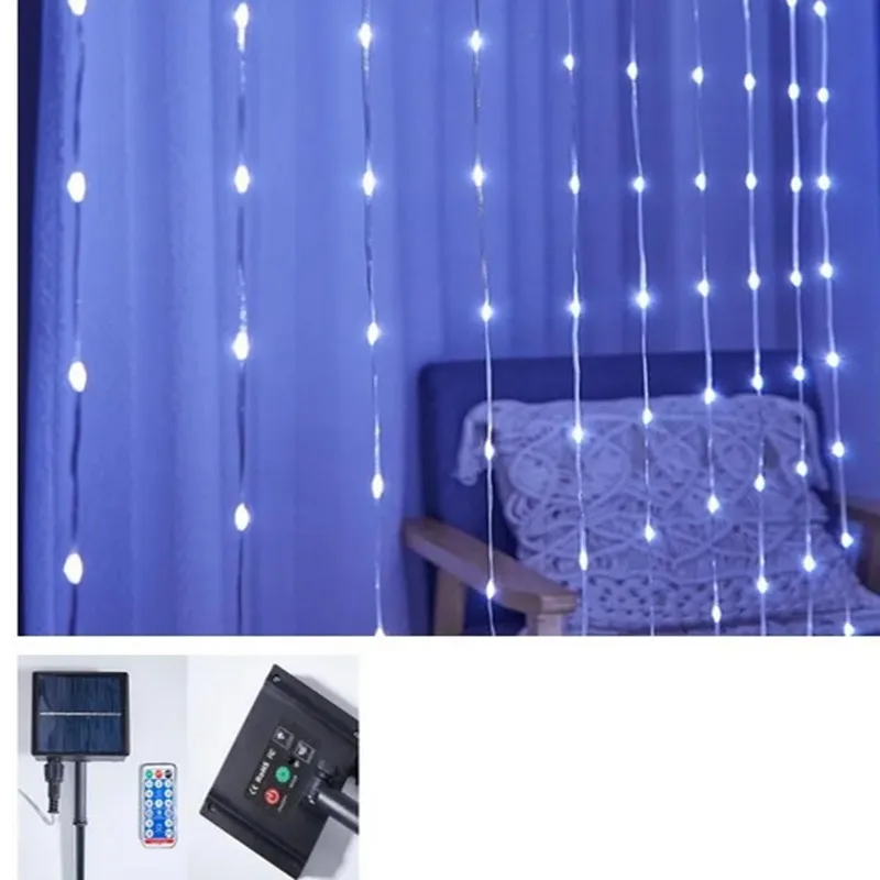 

Leather string lights string led running waterfall lights Christmas outdoor waterproof solar remote control curtain decoration